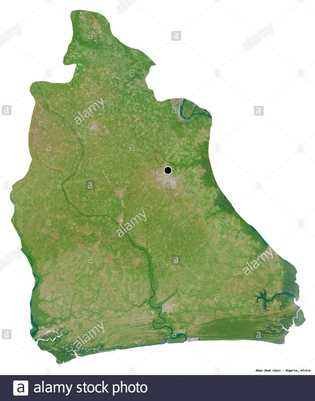 shape-of-akwa-ibom-state-of-nigeria-with-its-capital-isolated-on-white-background-satellite-imagery-3d-rendering-2CBGG67