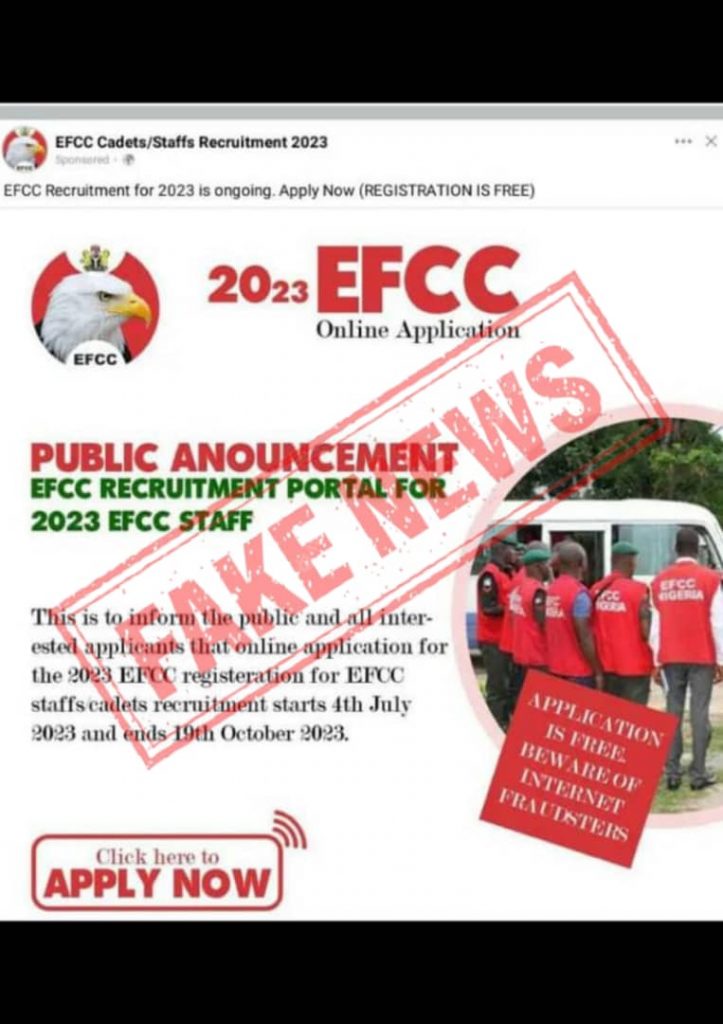 EFCC alerts public on fraudulent recruitment ads
