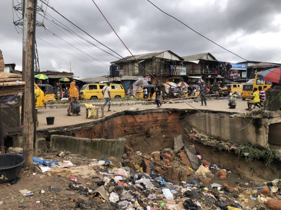 Lagos road collapses after downpour, residents groan