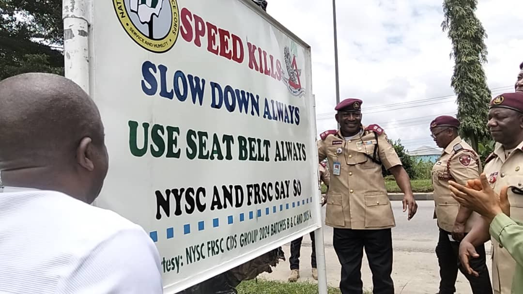 Corps members donate safety signage to A'Ibom FRSC