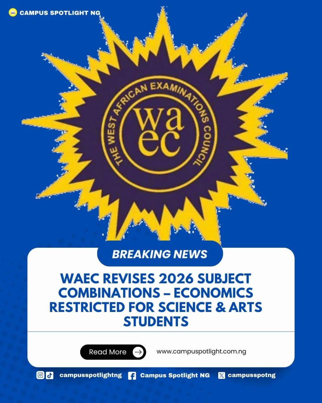 WAEC changes 2026 WASSCE subject structure